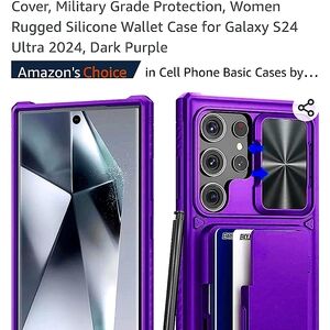 Samsung S24 Ultra phone case with card holder, kickstand, lens cover